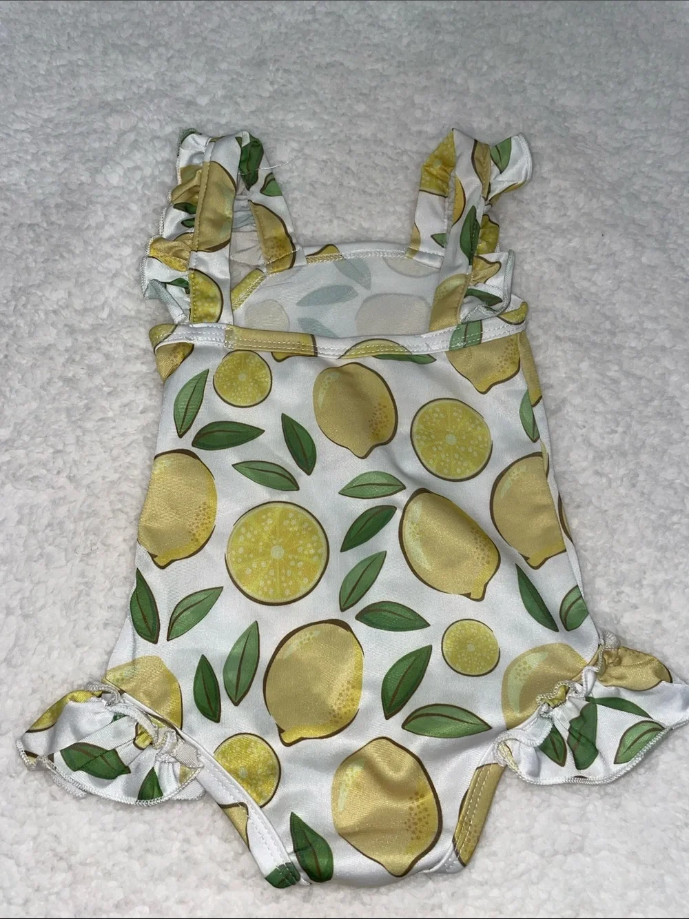 Toddler Girls Lemon Print Ruffle One-Piece Swimsuit with Matching Ribbon